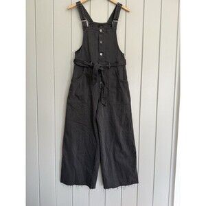 Aerie Skater Pant Overalls S Small Gray Denim Tie Waist Cropped Wide Leg